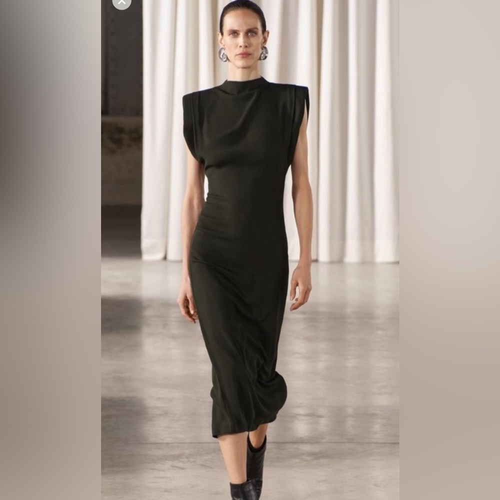 Zara black midi dress with shoulder pads size small